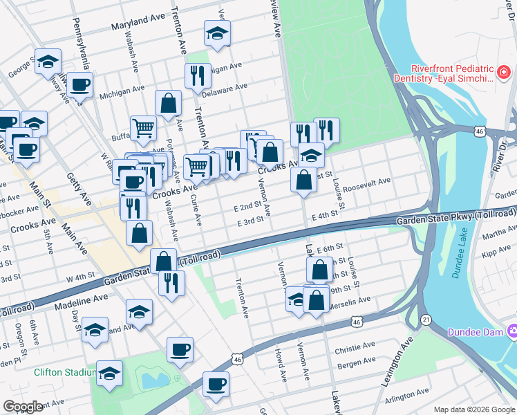 map of restaurants, bars, coffee shops, grocery stores, and more near 59 East 2nd Street in Clifton