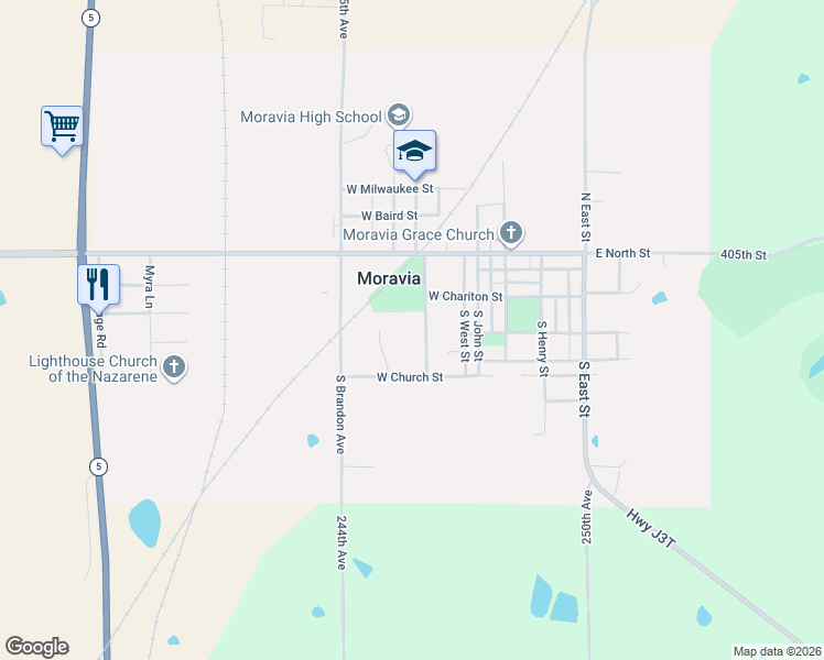 map of restaurants, bars, coffee shops, grocery stores, and more near 110-398 South Trussell Avenue in Moravia