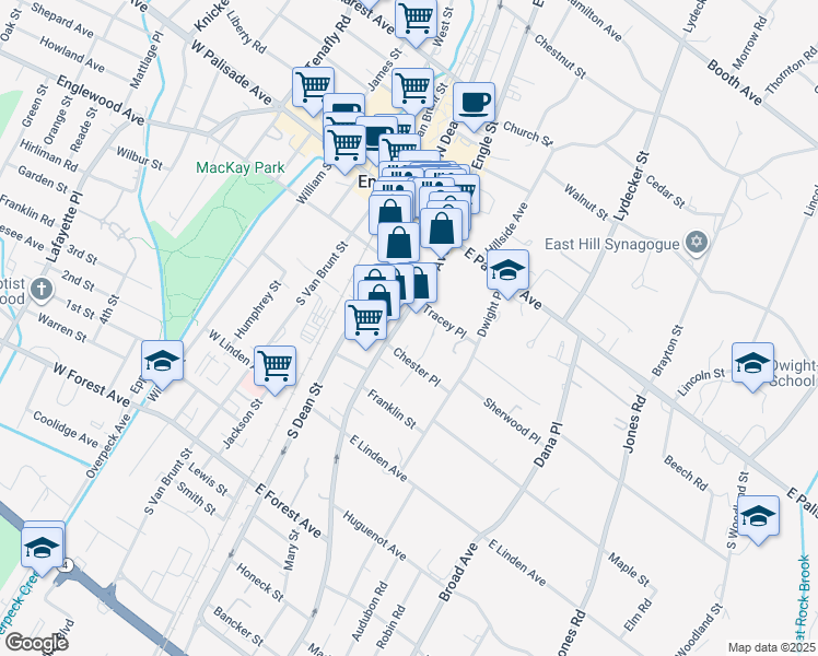 map of restaurants, bars, coffee shops, grocery stores, and more near 81 Grand Avenue in Englewood