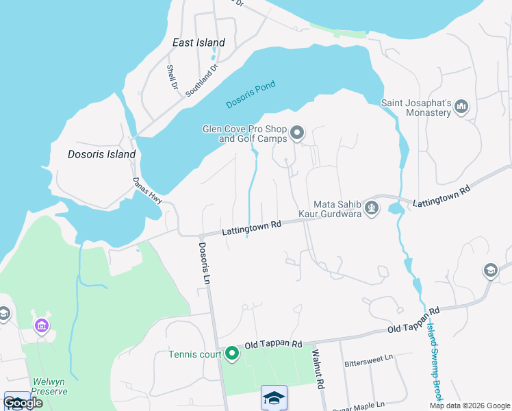 map of restaurants, bars, coffee shops, grocery stores, and more near 3 Birchbark Lane in Glen Cove