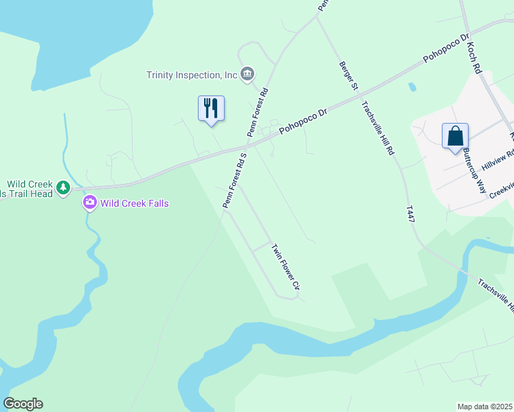 map of restaurants, bars, coffee shops, grocery stores, and more near 85 Twin Flower Circle in Kunkletown
