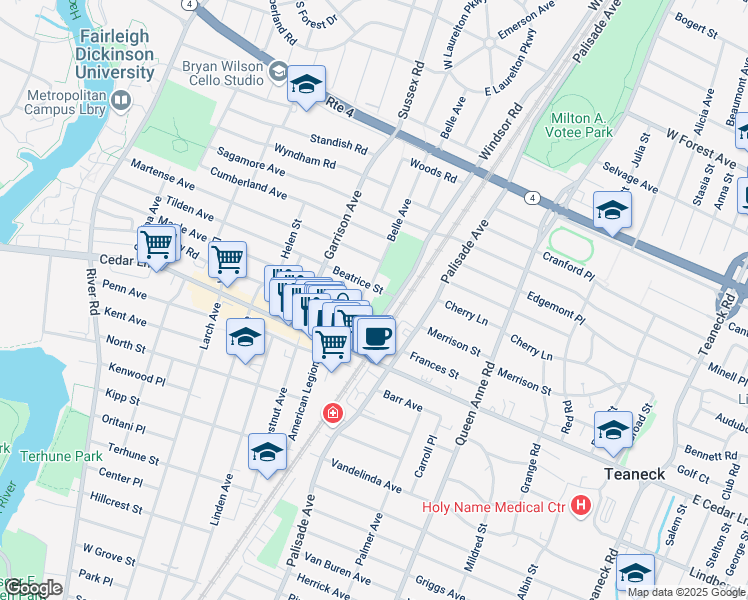 map of restaurants, bars, coffee shops, grocery stores, and more near 860 Windsor Road in Teaneck