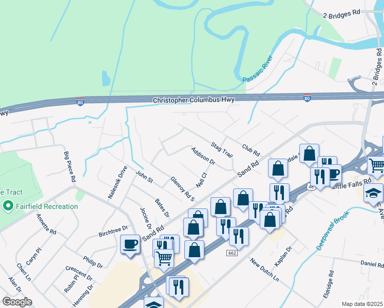 map of restaurants, bars, coffee shops, grocery stores, and more near 12 Jill Terrace in Fairfield