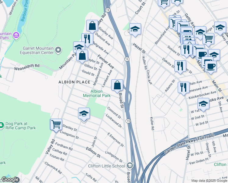 map of restaurants, bars, coffee shops, grocery stores, and more near 34 Warren Street in Clifton