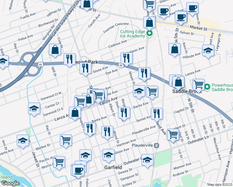 map of restaurants, bars, coffee shops, grocery stores, and more near 408 Madeline Avenue in Garfield