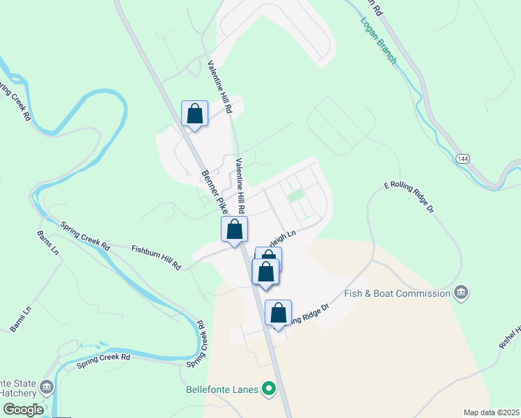 map of restaurants, bars, coffee shops, grocery stores, and more near 122 Cambridge Lane in Bellefonte