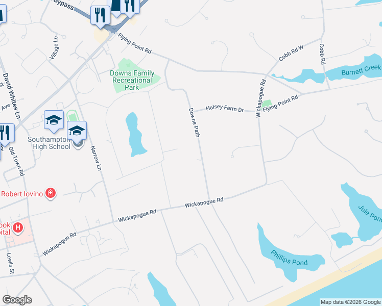 map of restaurants, bars, coffee shops, grocery stores, and more near 253 Downs Path in Southampton