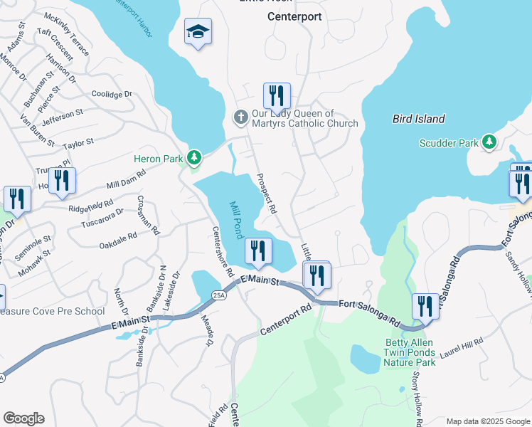 map of restaurants, bars, coffee shops, grocery stores, and more near 3 Haven Court in Centerport