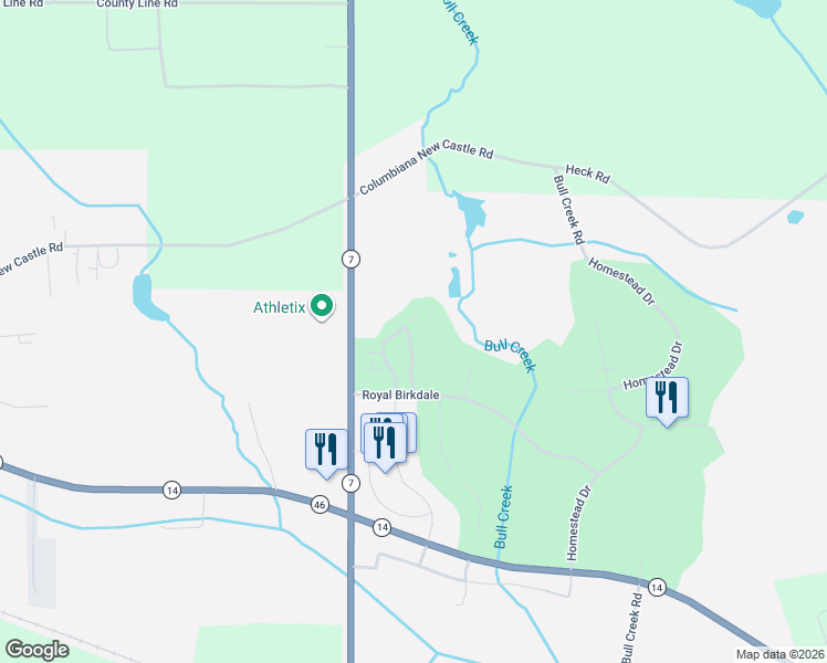 map of restaurants, bars, coffee shops, grocery stores, and more near 155 Stonehaven Drive in Columbiana