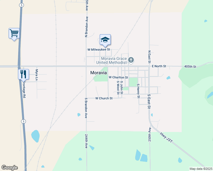 map of restaurants, bars, coffee shops, grocery stores, and more near 110 South Trussell Avenue in Moravia