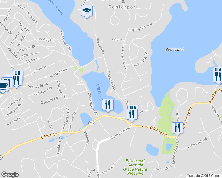 map of restaurants, bars, coffee shops, grocery stores, and more near 3 Haven Court in Centerport