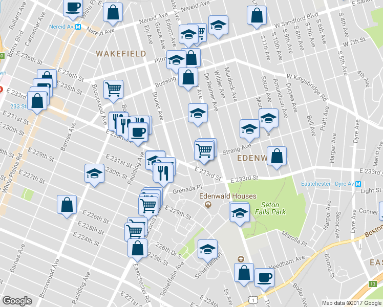 map of restaurants, bars, coffee shops, grocery stores, and more near 4027 Grace Avenue in Bronx