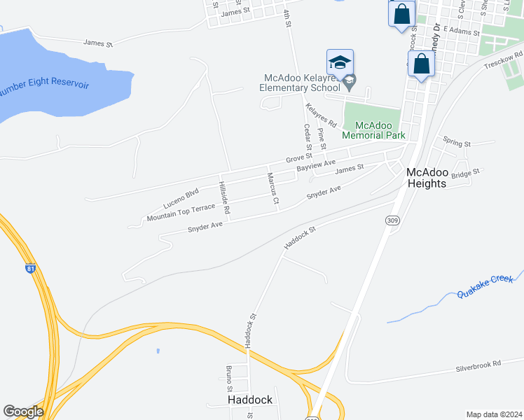 map of restaurants, bars, coffee shops, grocery stores, and more near in McAdoo