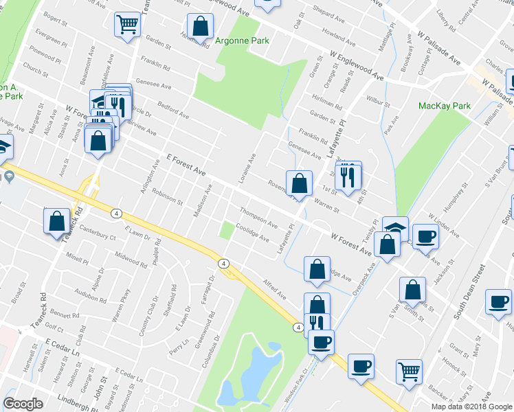 map of restaurants, bars, coffee shops, grocery stores, and more near 306 Thomson Avenue in Englewood
