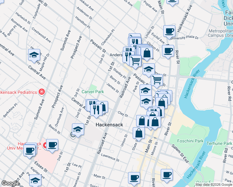 map of restaurants, bars, coffee shops, grocery stores, and more near 176 Berdan Place in Hackensack