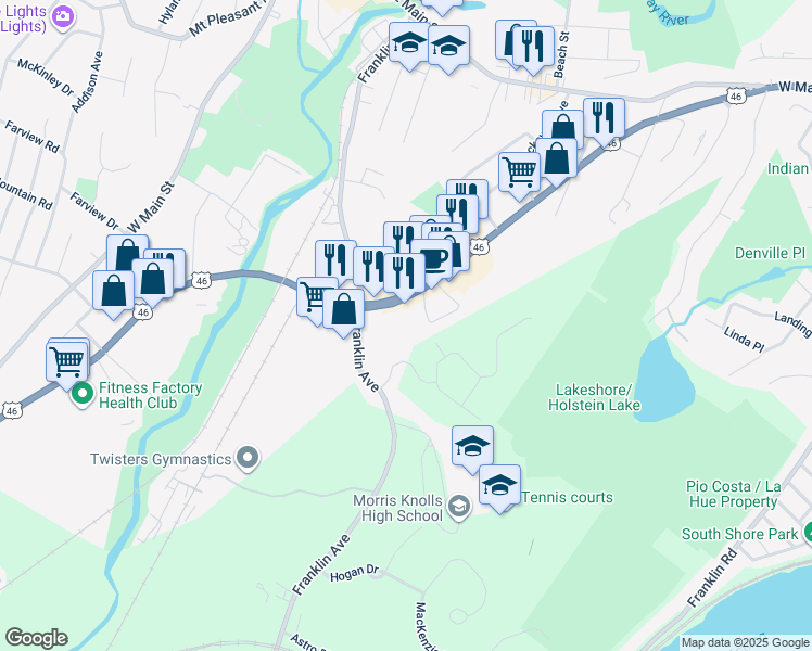 map of restaurants, bars, coffee shops, grocery stores, and more near 330 Franklin Avenue in Rockaway
