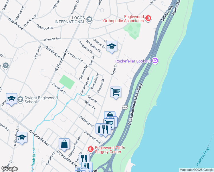 map of restaurants, bars, coffee shops, grocery stores, and more near 654 Floyd Street in Englewood Cliffs