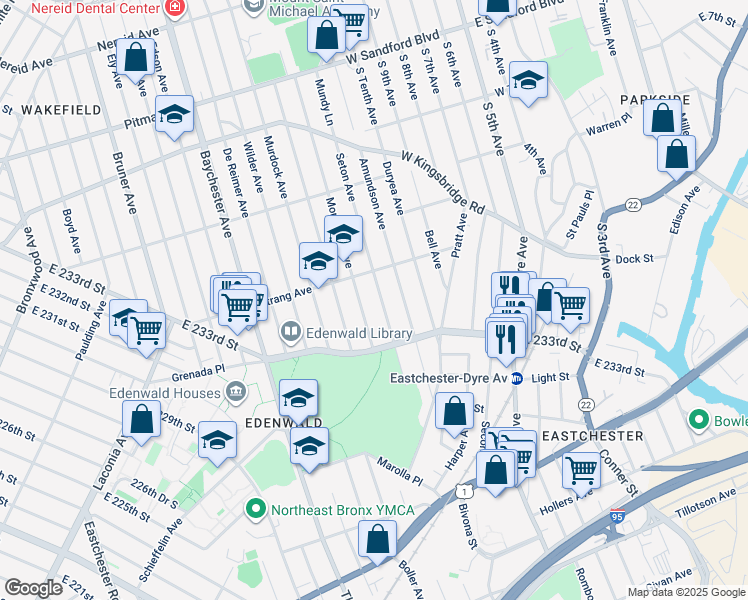 map of restaurants, bars, coffee shops, grocery stores, and more near 3938 Monticello Avenue in Bronx