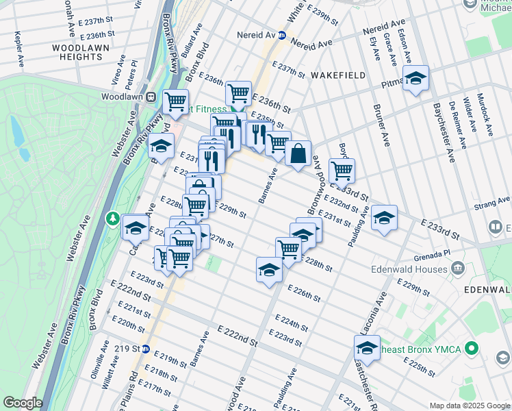 map of restaurants, bars, coffee shops, grocery stores, and more near 4112 Barnes Avenue in Bronx