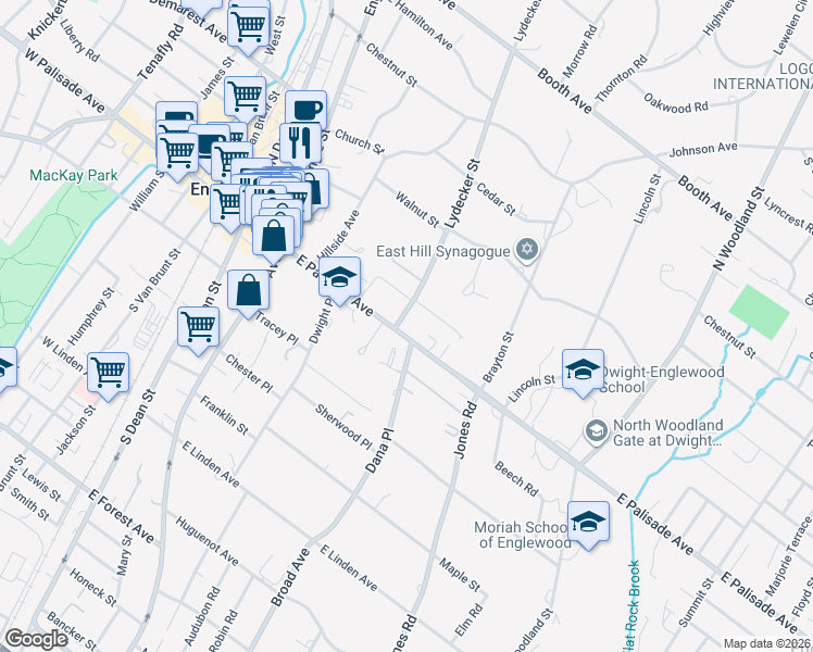 map of restaurants, bars, coffee shops, grocery stores, and more near 22 Dana Place in Englewood