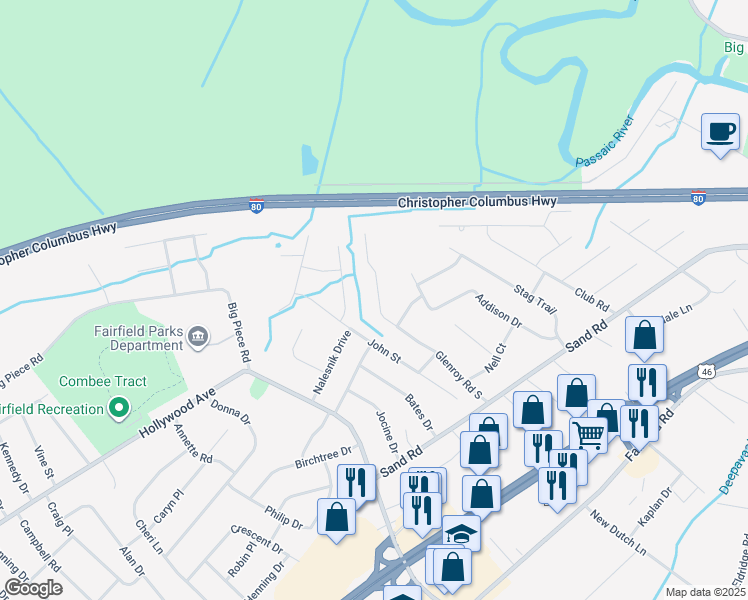 map of restaurants, bars, coffee shops, grocery stores, and more near 4 West Drive in Fairfield