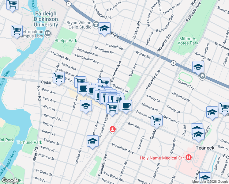 map of restaurants, bars, coffee shops, grocery stores, and more near 845 Ester Avenue in Teaneck