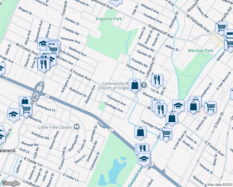 map of restaurants, bars, coffee shops, grocery stores, and more near 300 West Forest Avenue in Englewood