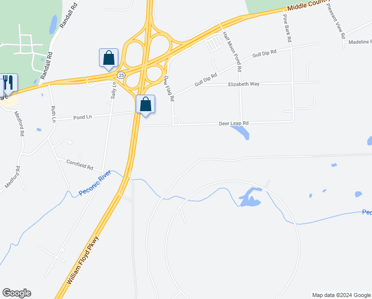 map of restaurants, bars, coffee shops, grocery stores, and more near 23 Deer Leap Road in Ridge