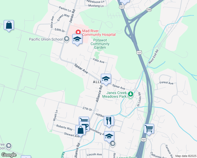 map of restaurants, bars, coffee shops, grocery stores, and more near in Arcata