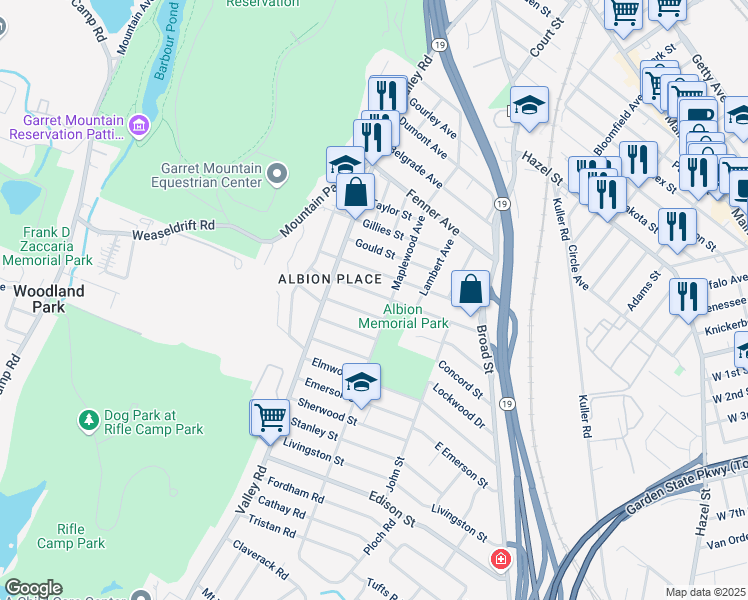 map of restaurants, bars, coffee shops, grocery stores, and more near 200 Maplewood Avenue in Clifton