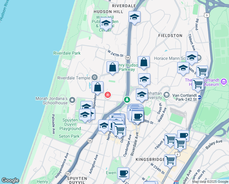 map of restaurants, bars, coffee shops, grocery stores, and more near in The Bronx