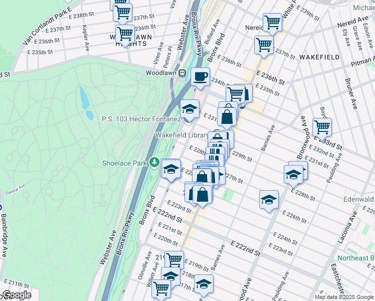 map of restaurants, bars, coffee shops, grocery stores, and more near 4040 Carpenter Avenue in Bronx