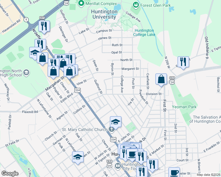 map of restaurants, bars, coffee shops, grocery stores, and more near 460 Division Street in Huntington