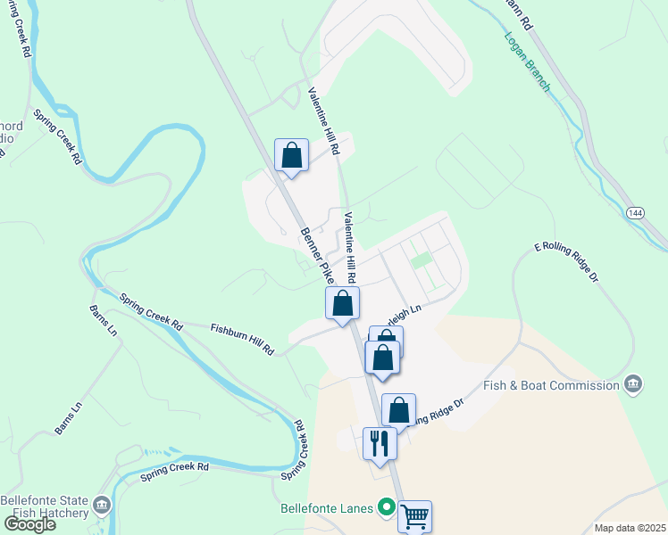 map of restaurants, bars, coffee shops, grocery stores, and more near 110 Butler Drive in Bellefonte