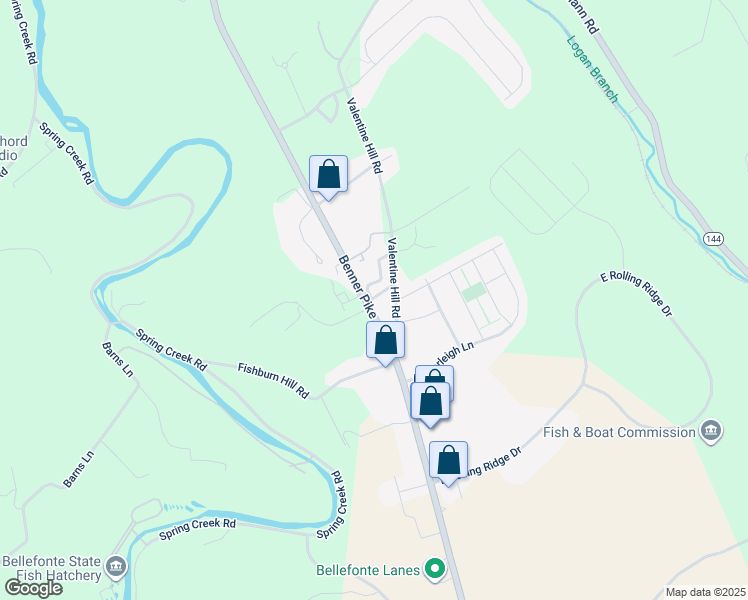 map of restaurants, bars, coffee shops, grocery stores, and more near 110 Butler Drive in Bellefonte