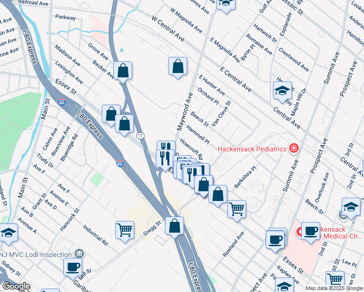 map of restaurants, bars, coffee shops, grocery stores, and more near 11 Demarest Place in Maywood
