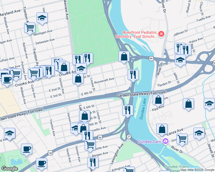 map of restaurants, bars, coffee shops, grocery stores, and more near 108 Haines Avenue in Clifton