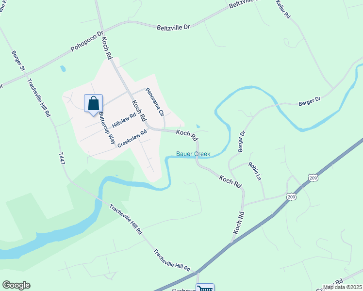 map of restaurants, bars, coffee shops, grocery stores, and more near 675 Koch Road in Kunkletown