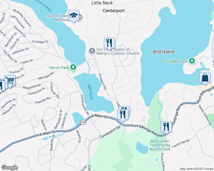 map of restaurants, bars, coffee shops, grocery stores, and more near 3 Haven Court in Centerport