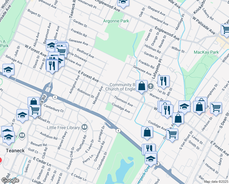 map of restaurants, bars, coffee shops, grocery stores, and more near 306 Thomson Avenue in Englewood