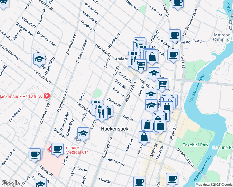 map of restaurants, bars, coffee shops, grocery stores, and more near 176 Berdan Place in Hackensack