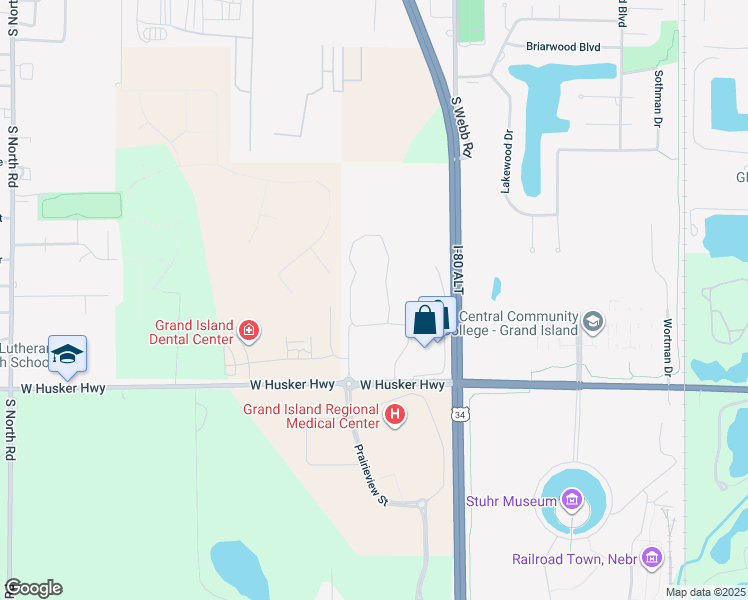 map of restaurants, bars, coffee shops, grocery stores, and more near 101 Lakeview Circle in Grand Island