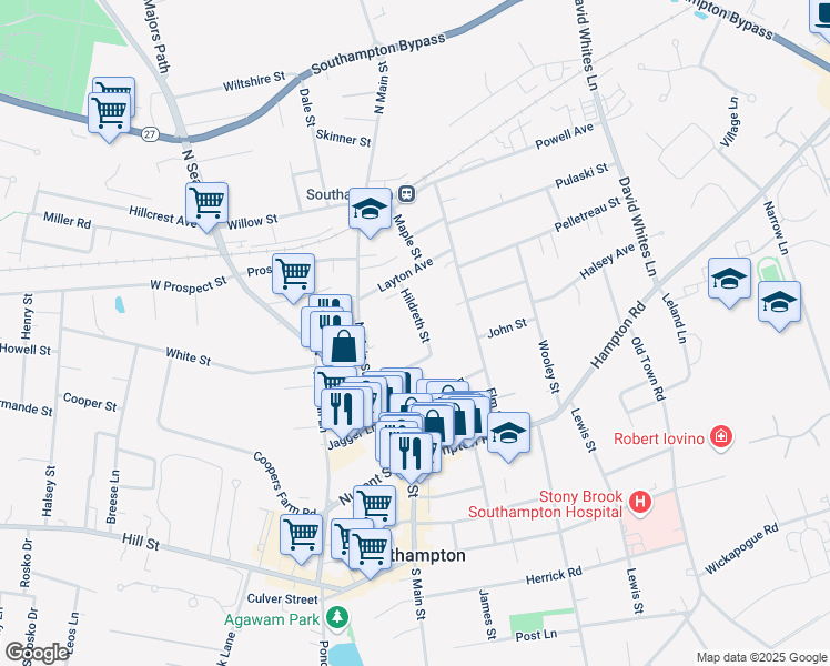 map of restaurants, bars, coffee shops, grocery stores, and more near 59 Hildreth Street in Southampton