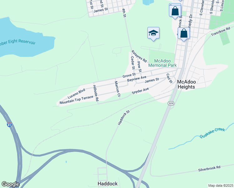 map of restaurants, bars, coffee shops, grocery stores, and more near 501 Mountain Top Terrace in McAdoo