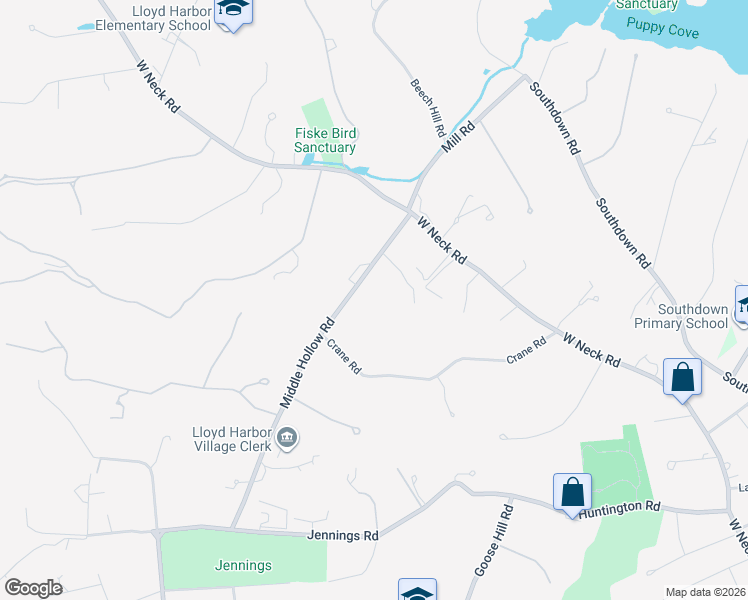 map of restaurants, bars, coffee shops, grocery stores, and more near 5 Middle Hollow Road in Lloyd Harbor