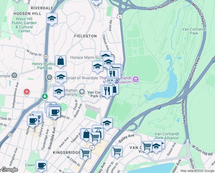 map of restaurants, bars, coffee shops, grocery stores, and more near 4410 Cayuga Avenue in Bronx