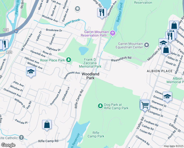 map of restaurants, bars, coffee shops, grocery stores, and more near 347 Rifle Camp Road in Woodland Park