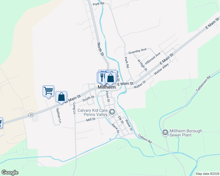 map of restaurants, bars, coffee shops, grocery stores, and more near in Millheim