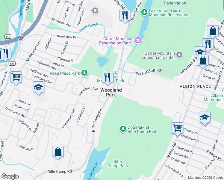 map of restaurants, bars, coffee shops, grocery stores, and more near 347 Rifle Camp Road in Woodland Park