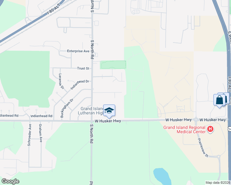 map of restaurants, bars, coffee shops, grocery stores, and more near Mary Lane in Grand Island